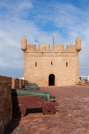 Canon of the historic fortress of the city of Essaouira in Moroccoの写真素材