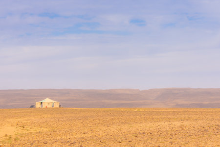 Isolated camp somewhere in the Sahara Desert in Moroccoの写真素材