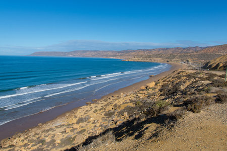 View of the Atlantic Ocean from the city of Essaouira in Moroccoの写真素材
