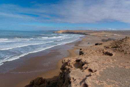 View of the Atlantic Ocean from the city of Essaouira in Moroccoの写真素材