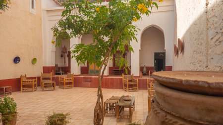 Interior decor of an old Moroccan hotel in the region of the town of TAta
