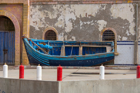 Fishing boat in the port of the city of Essaouira in Moroccoの写真素材