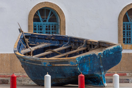 Fishing boat in the port of the city of Essaouira in Moroccoの写真素材