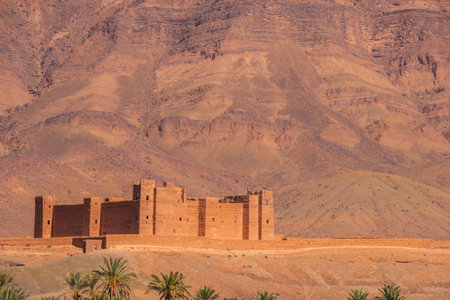 pretty Moroccan rural landscape with its original African architecture along the Atlas Mountainsの写真素材