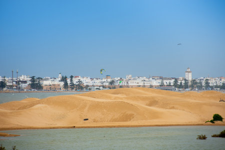 view on a part of the beach of Essaouira in Morocco.の写真素材