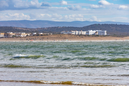 view on a part of the beach of Essaouira in Morocco.の写真素材