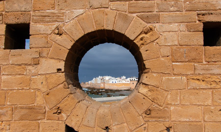 architecture of the beautiful city of Essaouira in west Moroccoの写真素材