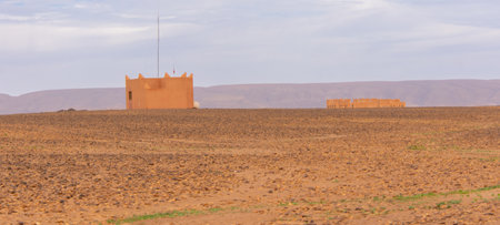 Isolated construction in the heart of the Sahara desert in Moroccoの写真素材