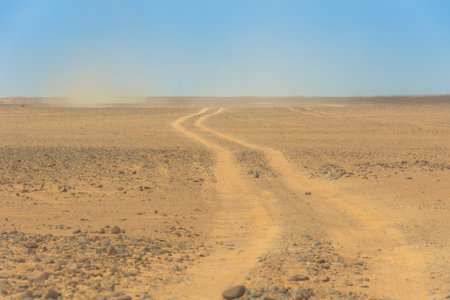 Track for 4x4 automobile of tourists in the Sahara desert in Moroccoの写真素材