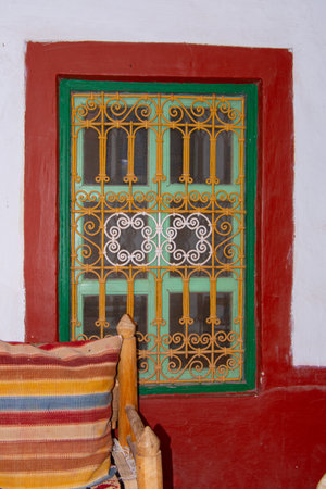 Architectural details of a pretty hotel located in an old building in the town of Tata in Moroccoの写真素材