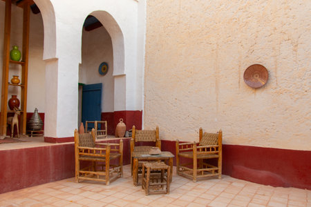 Architectural details of a pretty hotel located in an old building in the town of Tata in Moroccoの写真素材