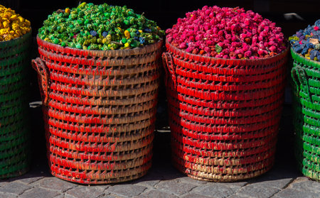 Display of spices and colorful products in the Jewish quarter of Marrakech in Maorcの写真素材