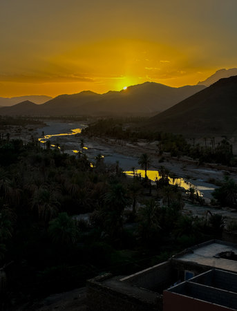 Sunset from the terrace in the town of Tata in Moroccoの写真素材