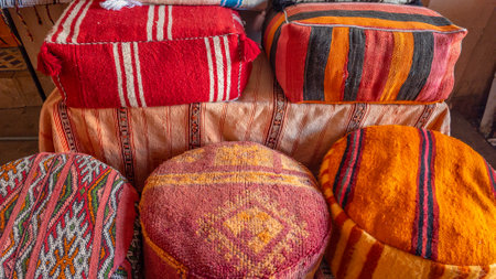 Display of colorful souvenir merchandise in one of the many Moroccan souks and medinas