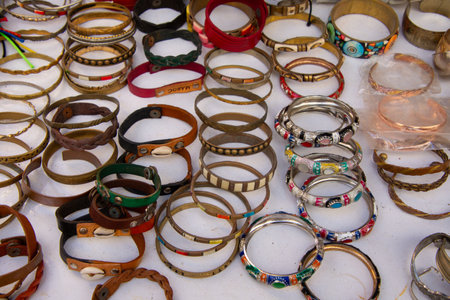 Display of colorful souvenir merchandise in one of the many Moroccan souks and medinas