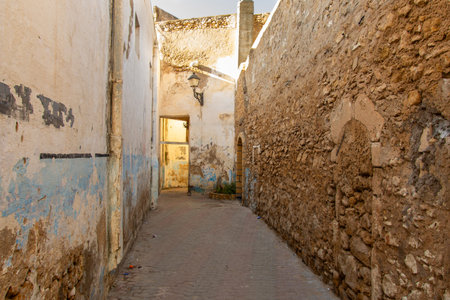 Small characteristic alley in the medina of the town of Safi in Moroccoの写真素材
