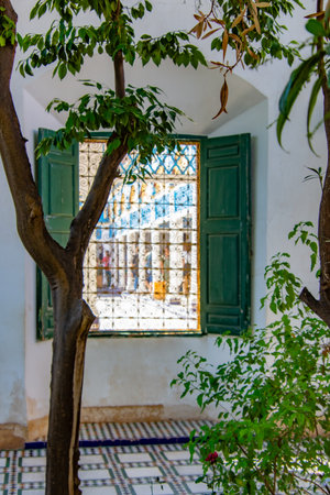 Architectural details of the famous Bahia Palace in the city of Marrakech in Morocco
