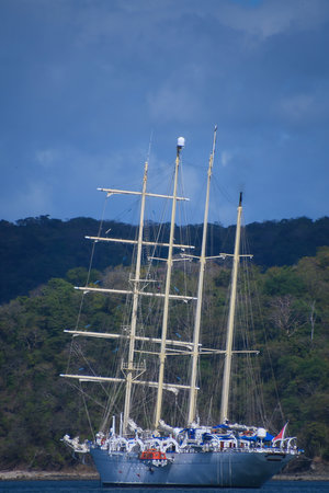 Sailing boat in Culebra Bay on the Pacific Ocean in Costa Rica