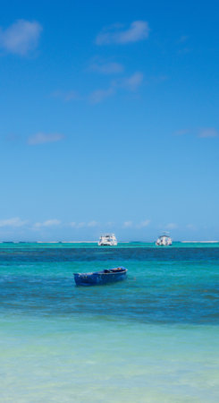 View of pleasure boats on Bavaro Beachの写真素材