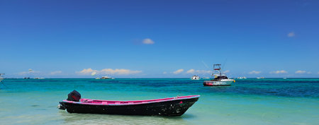 View of pleasure boats on Bavaro Beach in the Dominican Republicの写真素材