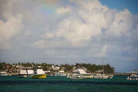 View of pleasure boats on Bavaro Beach in the Dominican Republicの写真素材