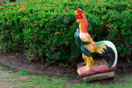 Famous roosters of Wat Yai Chai Mongkhon, a temple in Ayutthaya, Thailandの写真素材