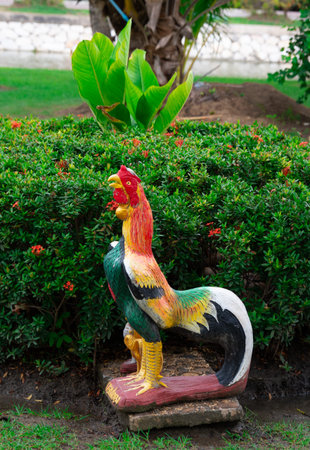 Famous roosters of Wat Yai Chai Mongkhon, a temple in Ayutthaya, Thailandの写真素材