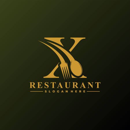 Initial Letter X Logo with Spoon And Fork for Restaurant logo Template. Editable file EPS10.のイラスト素材