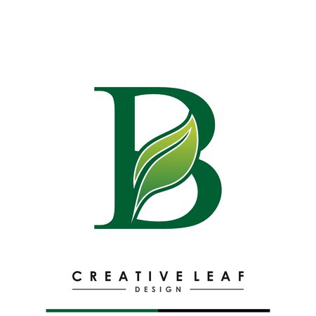 Initial Letter B With Leaf Luxury Logo. Green leaf logo Template vector Design.のイラスト素材
