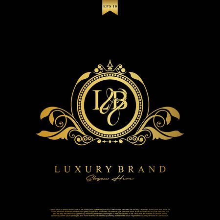 Illustration pour Logo Initial letter LB luxury vector mark, gold color elegant classical symmetric curves decor. - image libre de droit