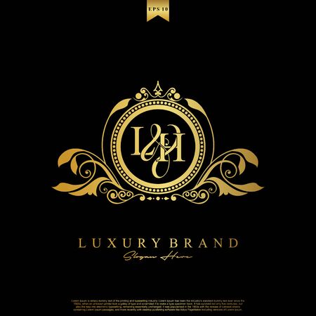 Illustration for Logo Initial letter LH luxury vector mark, gold color elegant classical symmetric curves decor. - Royalty Free Image