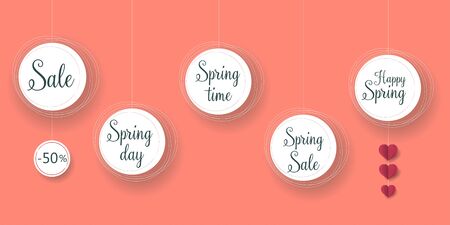 Set of flat and hand drawn spring cards and labels for season sale. Spring Sale. banner template.のイラスト素材