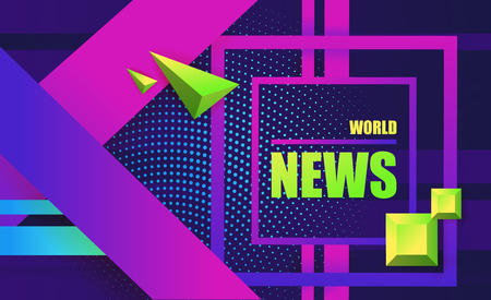 Screensaver for video, modern geometric banner for world news, ultra violet, technology areas. World news, modern concept. TV news design. Abstract vector background.のイラスト素材