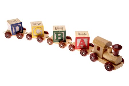 Toy train and learning blocks isolated over whiteの写真素材