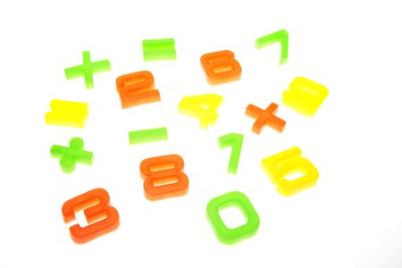 Mathematical numbers and symbols over whiteの写真素材