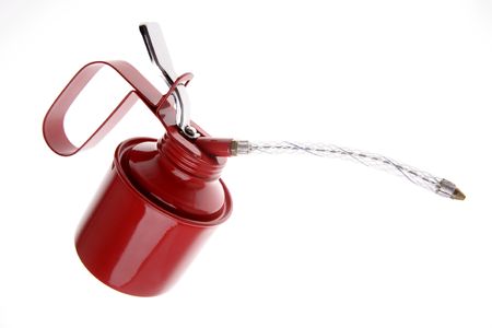 Red oil can isolated over white