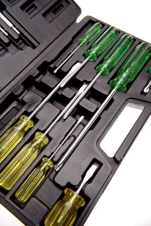 Closeup of screwdrivers in caseの写真素材
