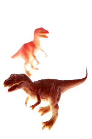 Plastic dinosaurs isolated over white backgroundの写真素材