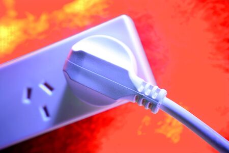 Electrical plug in powerboardの写真素材