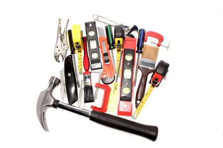 Assortment of tools over white