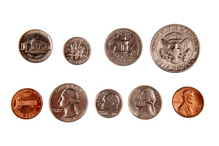 American coins isolated on whiteの写真素材