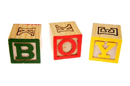Alphabet learning blocks spelling boyの写真素材