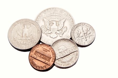 American coins isolated on whiteの写真素材