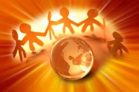 Team and globe の写真素材