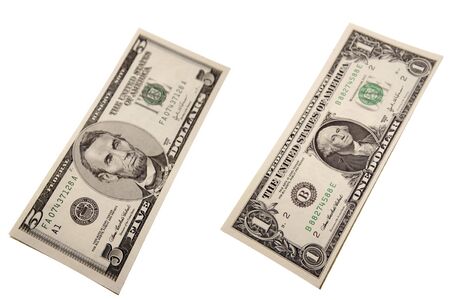 Two U.S. banknotes on white 