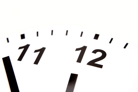 Clock hands closeup. White background    