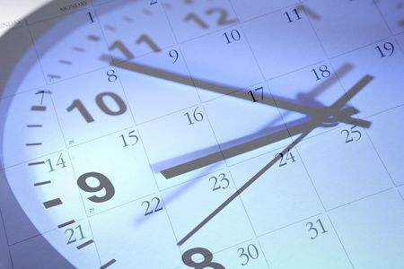 Clock face blending with calendarの写真素材