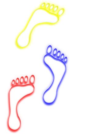 Red,yellow and blue footprintsの写真素材