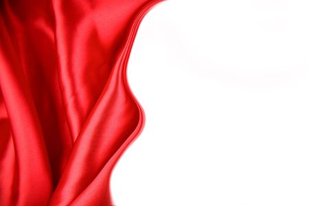 Red silk fabric on white background. Copy space   の写真素材