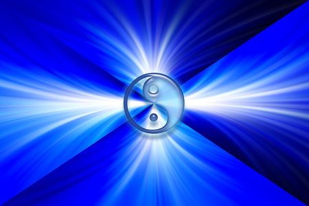 Yin Yang symbol on bright blue background   の写真素材